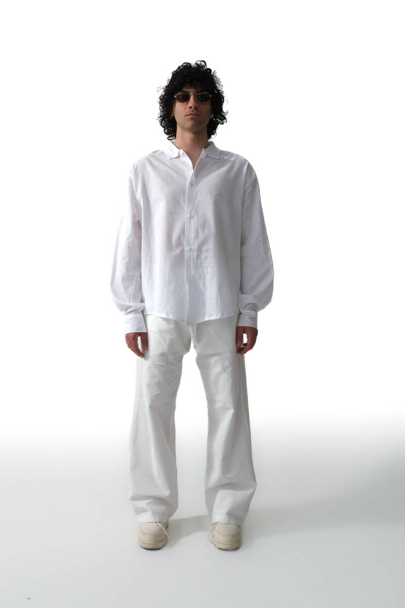 Just Kiss Me Beyaz Oversize %100 Pamuk İnce Gömlek - 3