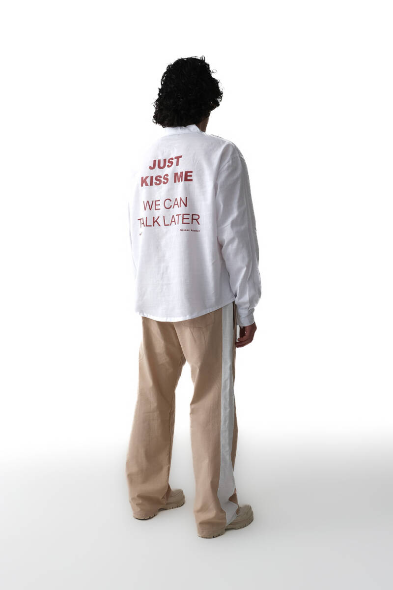 Just Kiss Me Beyaz Oversize %100 Pamuk İnce Gömlek - 4