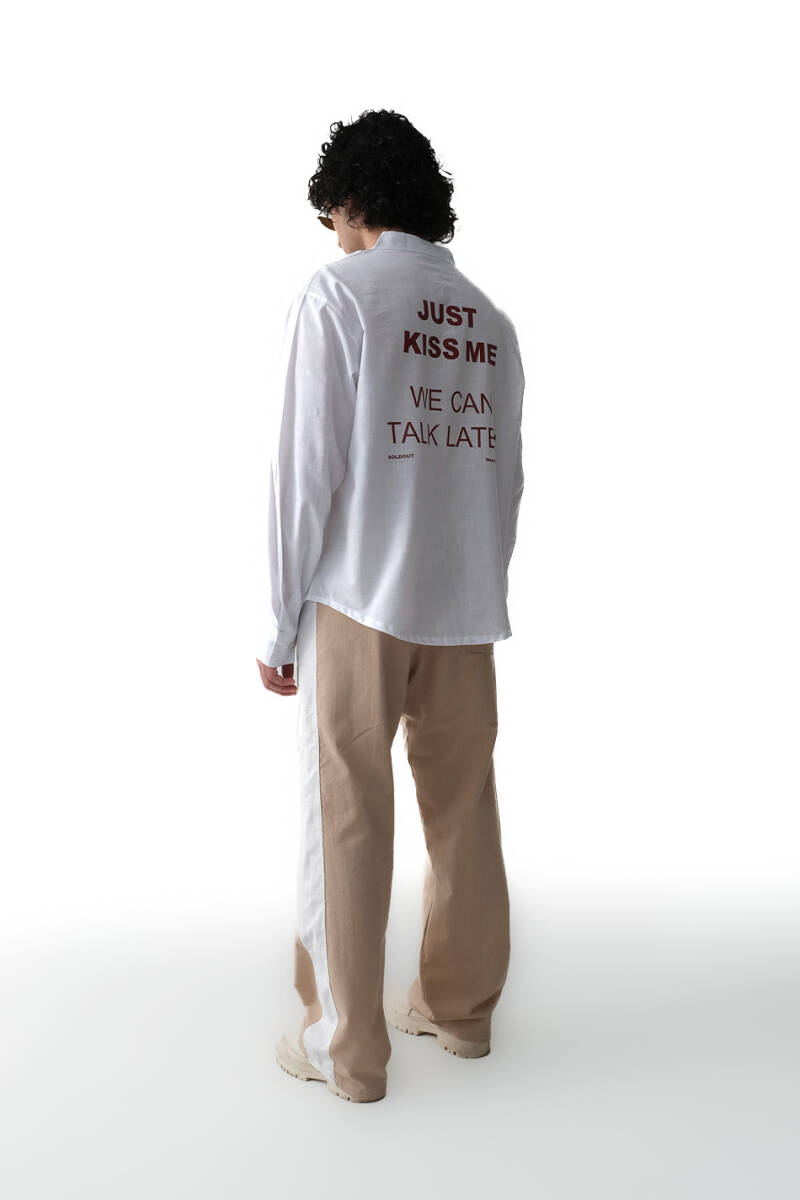 Just Kiss Me Beyaz Oversize %100 Pamuk İnce Gömlek - 6