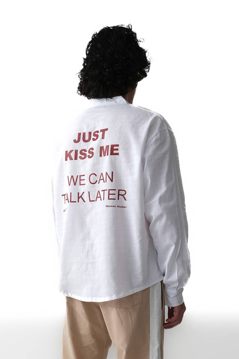 Just Kiss Me Beyaz Oversize %100 Pamuk İnce Gömlek - 1