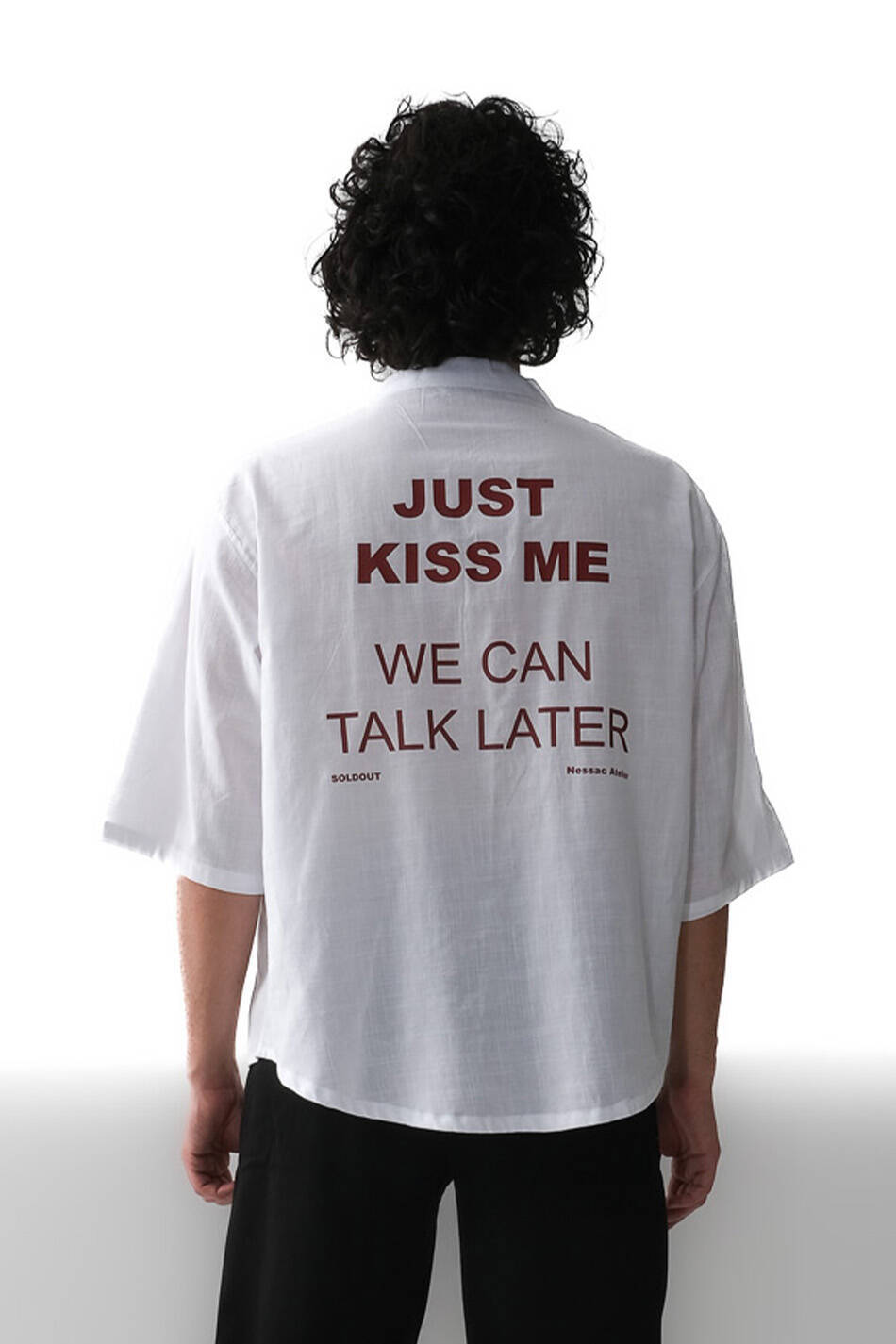 Just Kiss Me Beyaz Oversize Yarım Kol %100 Pamuk İnce Gömlek - SOLDOUT