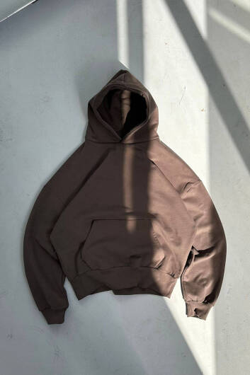 Kahve 500 GSM Fabric Washed Boxy Fit Hoodie - 1