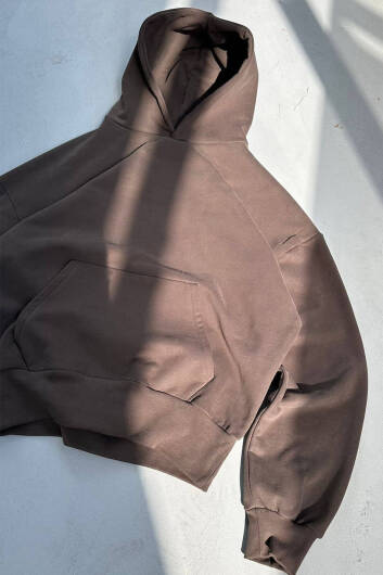 Kahve 500 GSM Fabric Washed Boxy Fit Hoodie - 2