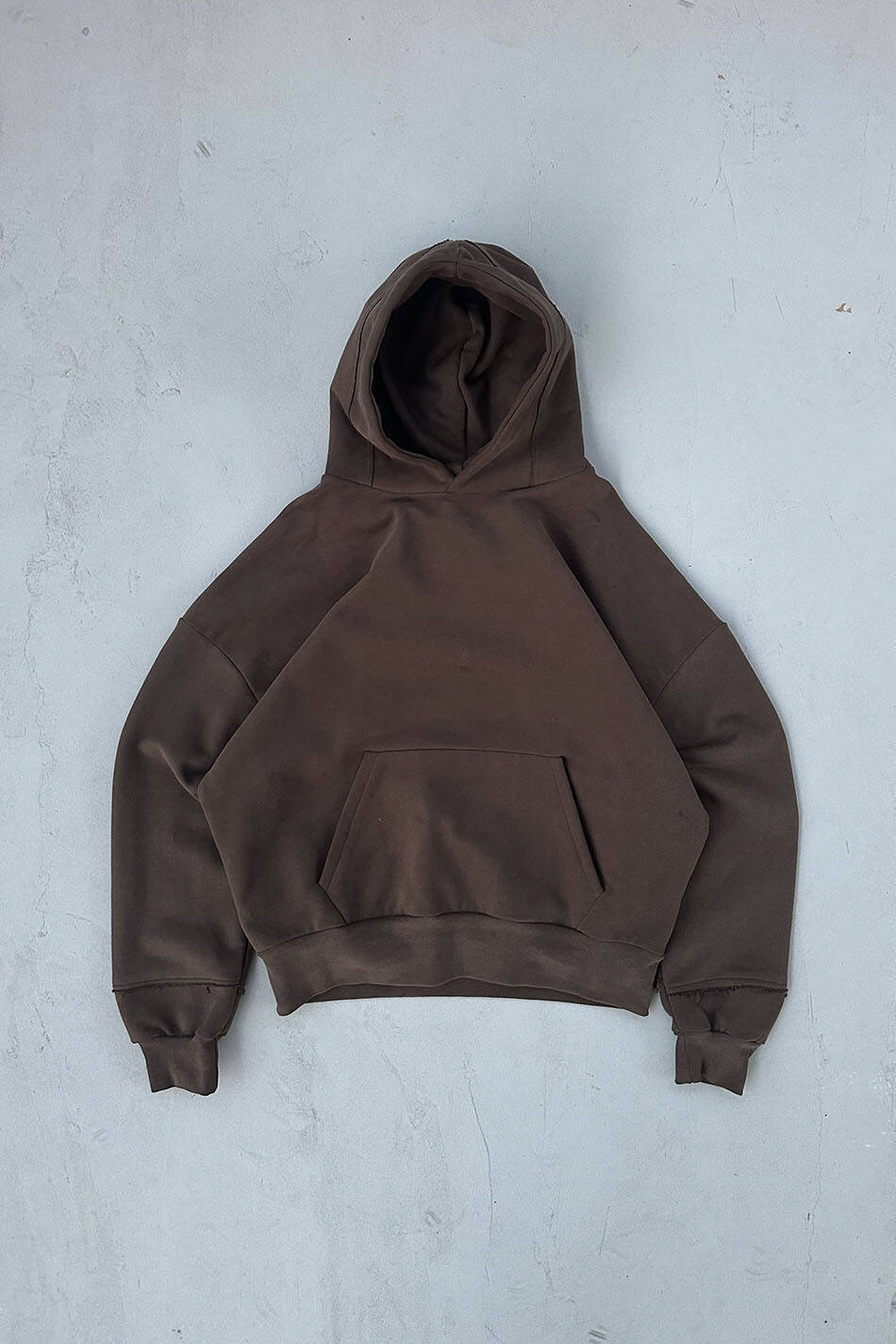 Kahve 500 GSM Parçalı Fabric Washed Boxy Fit Hoodie - SOLDOUT