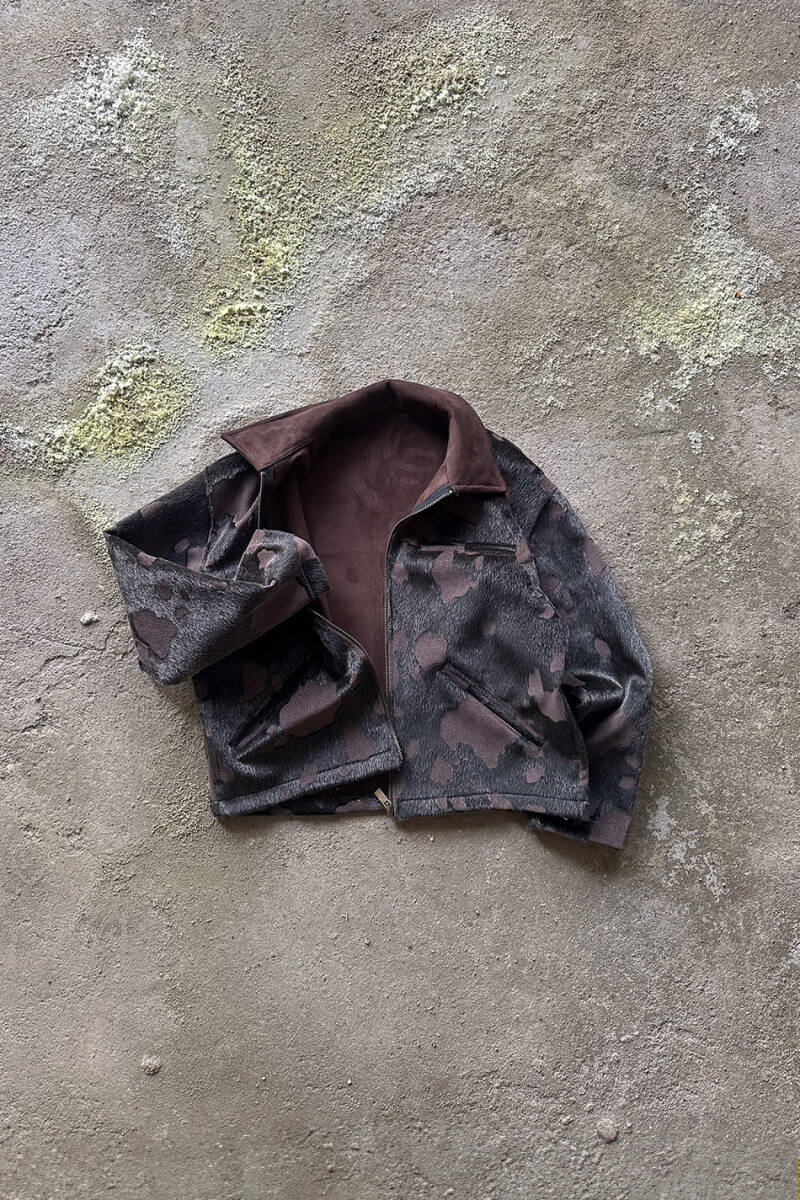 Kahverengi Dokulu Boxy Fit Ceket - 3