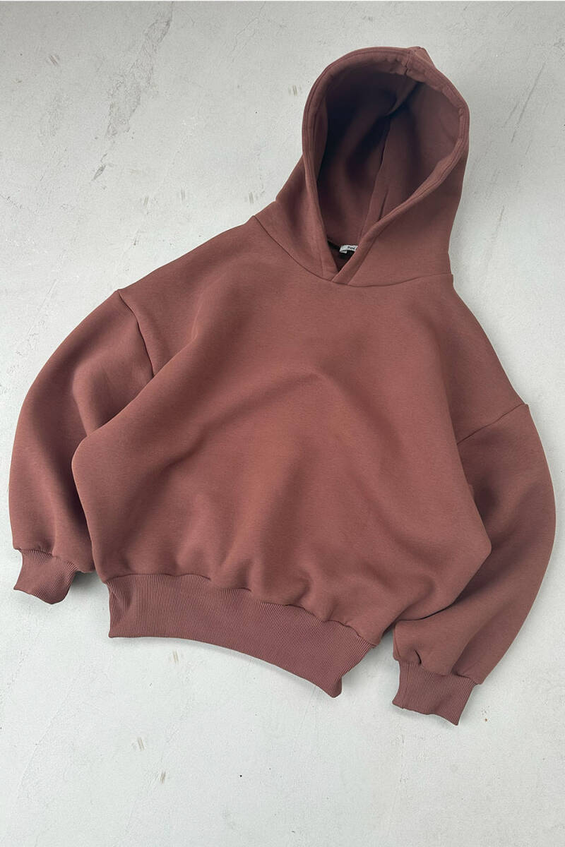 Kahverengi Extra Oversize Boxy Fit Hoodie - 2