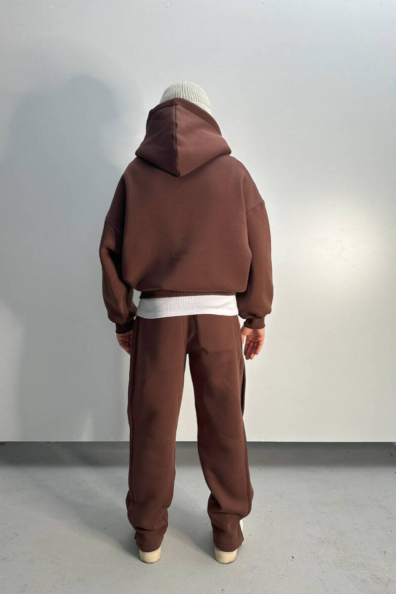 Kahverengi Extra Oversize Boxy Fit Hoodie - 4