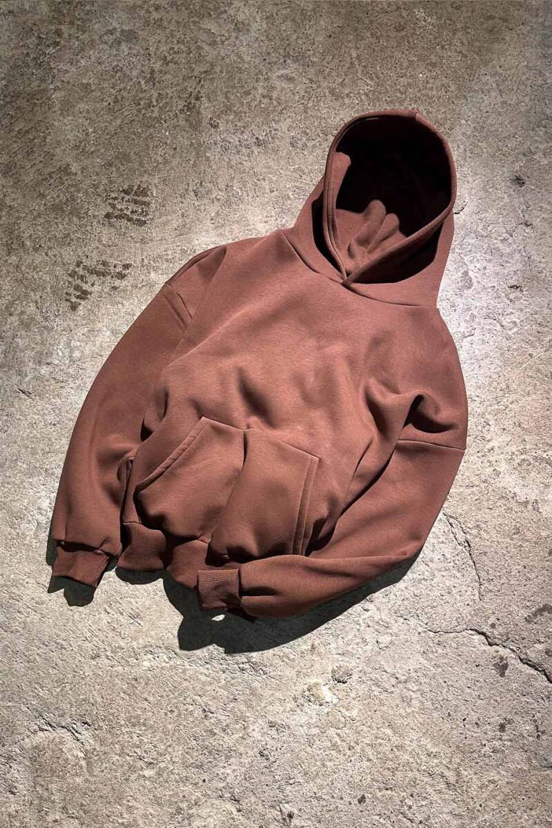 Kahverengi Oversize Boxy Fit Hoodie - 2