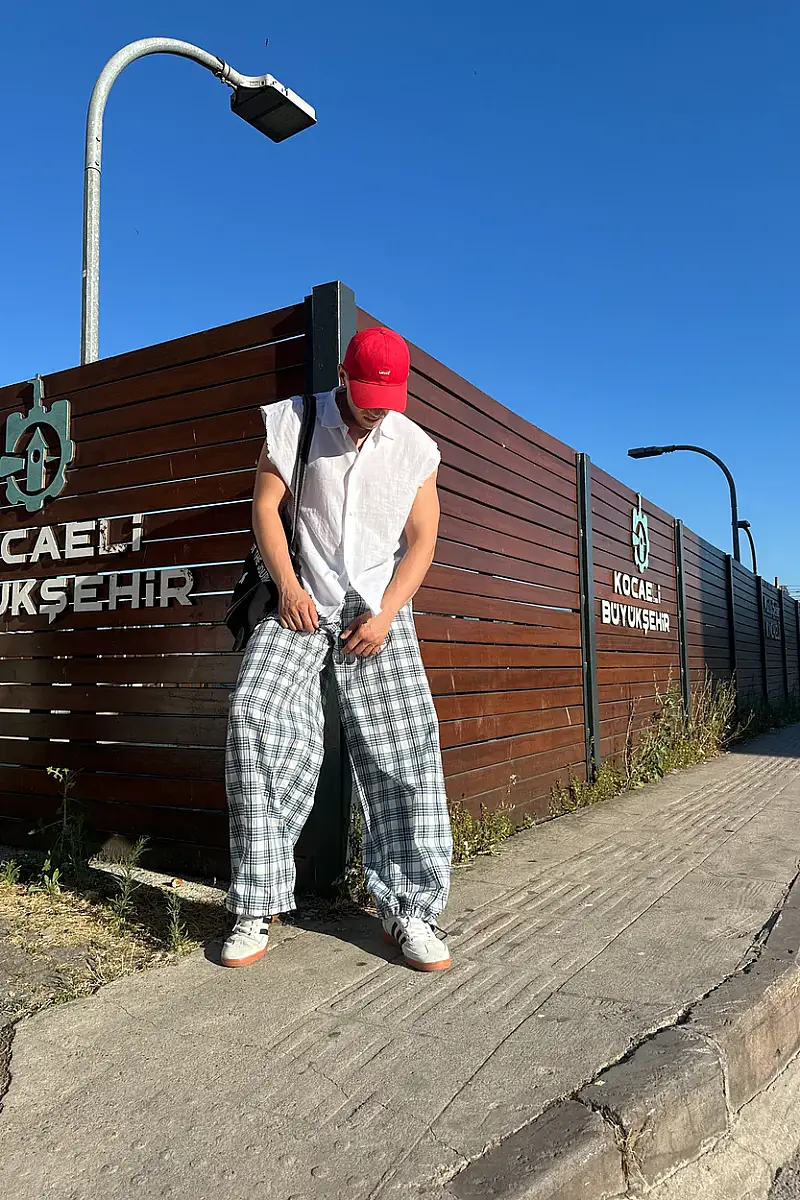 Bebek Mavisi Kare Desenli Eşofman - 7