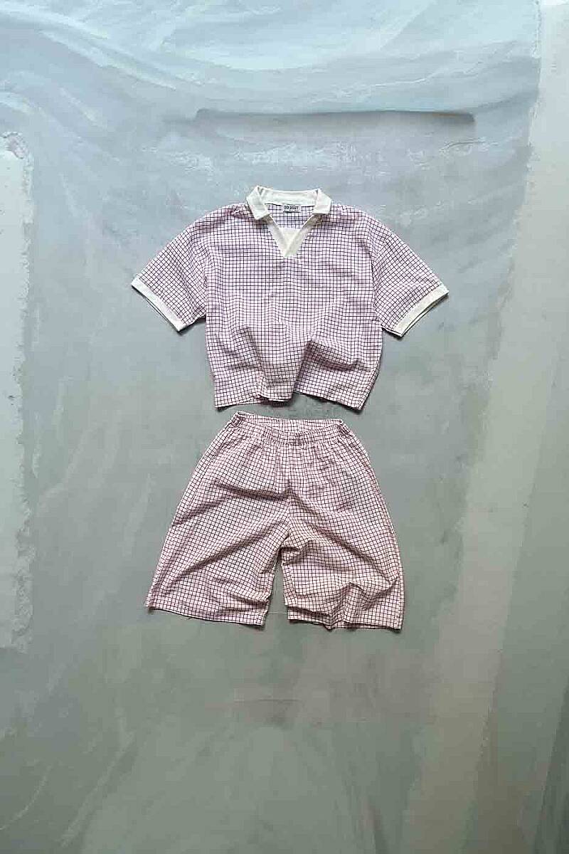 Kırmızı Kare Desenli Forma Unisex Takım - SOLDOUT