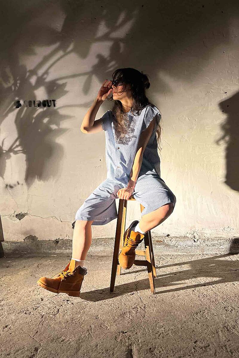 Mavi Kare Desenli Şort - SOLDOUT (1)