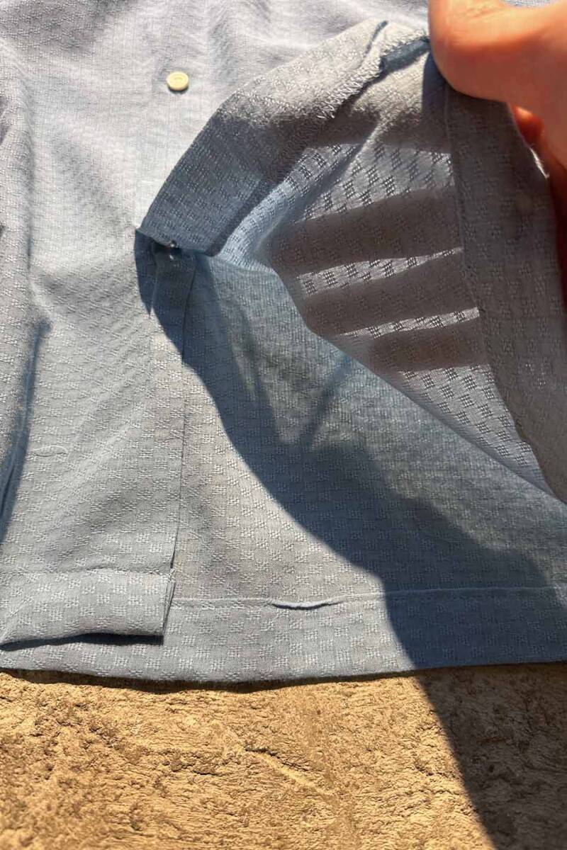 Kare Dokulu Mavi Oversize Gömlek - 7