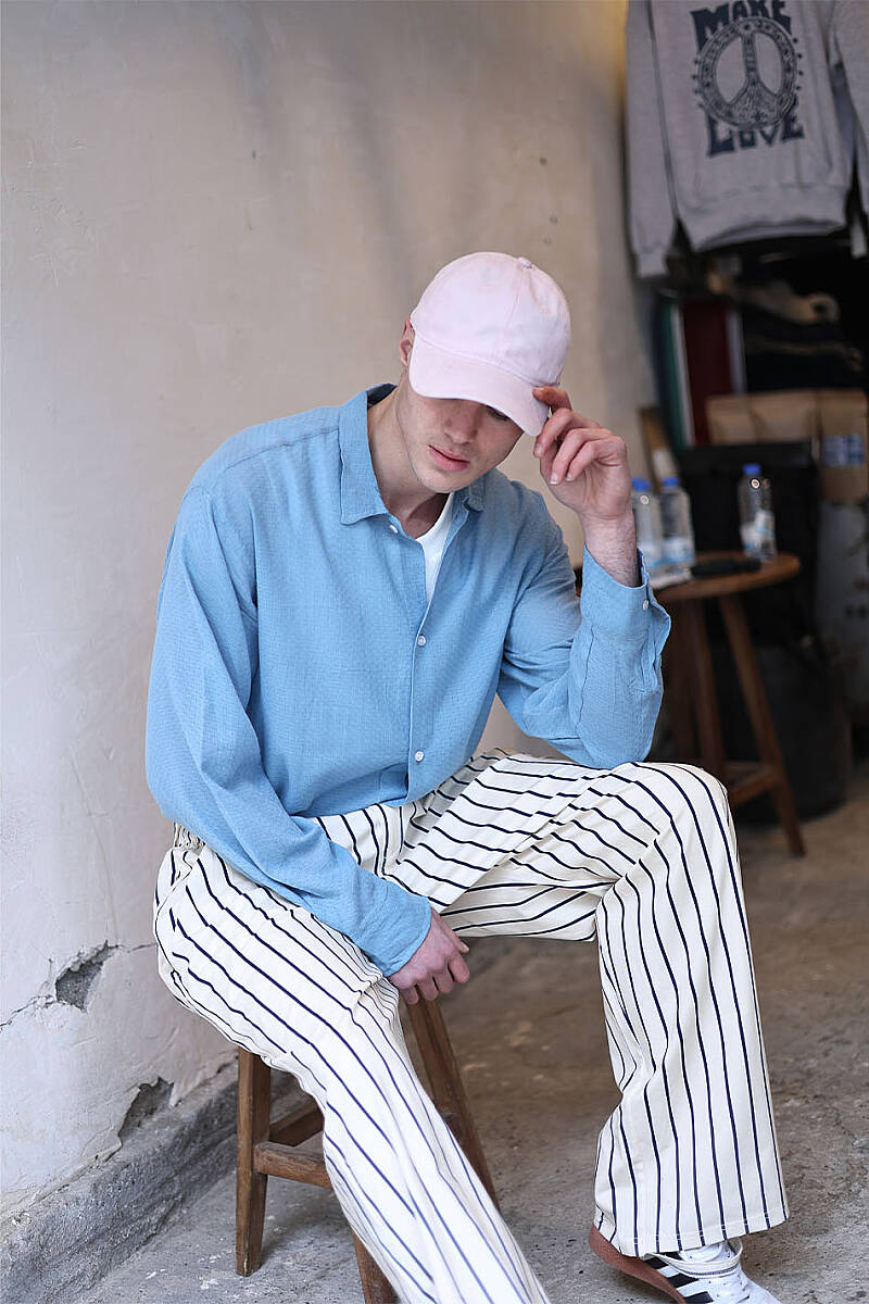 Kare Dokulu Mavi Oversize Gömlek - SOLDOUT