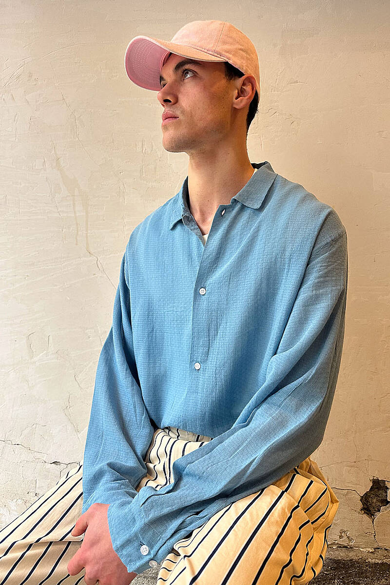 Kare Dokulu Mavi Oversize Gömlek - 3