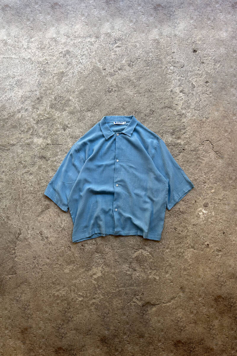 Kare Dokulu Mavi Yarım Kol Oversize Gömlek - 2