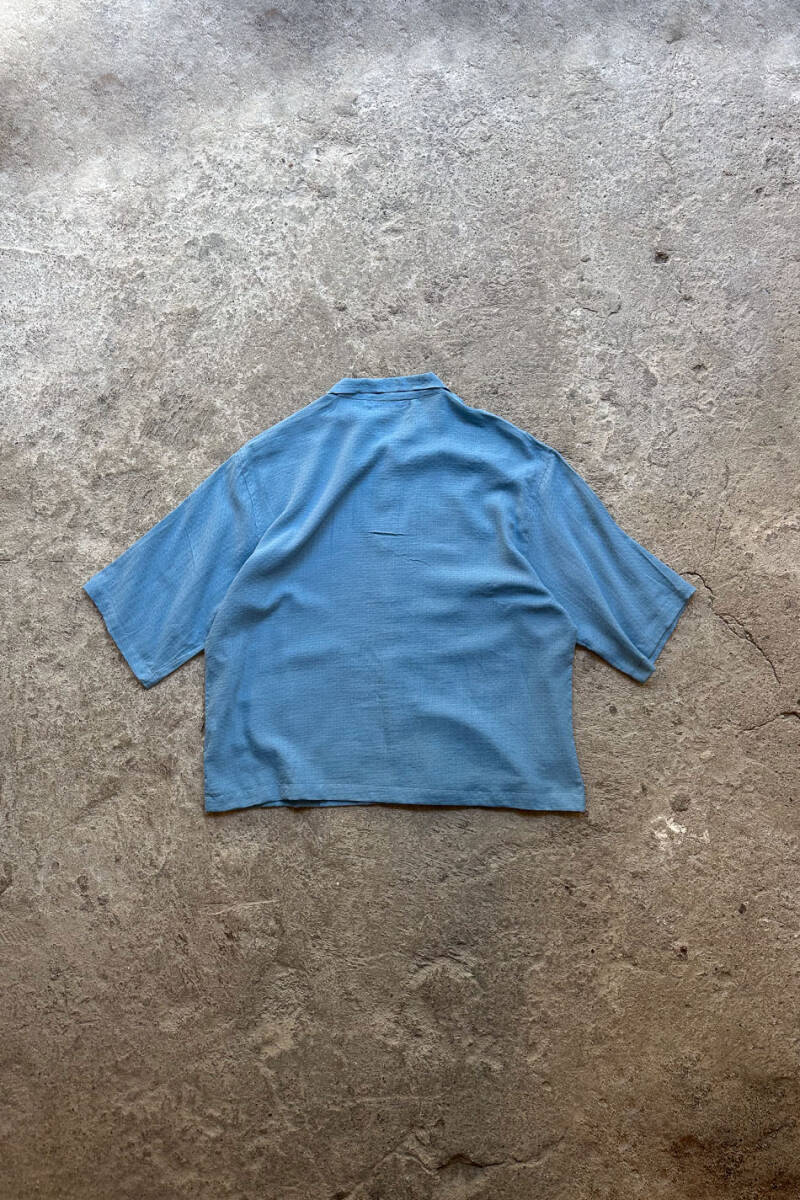 Kare Dokulu Mavi Yarım Kol Oversize Gömlek - 3