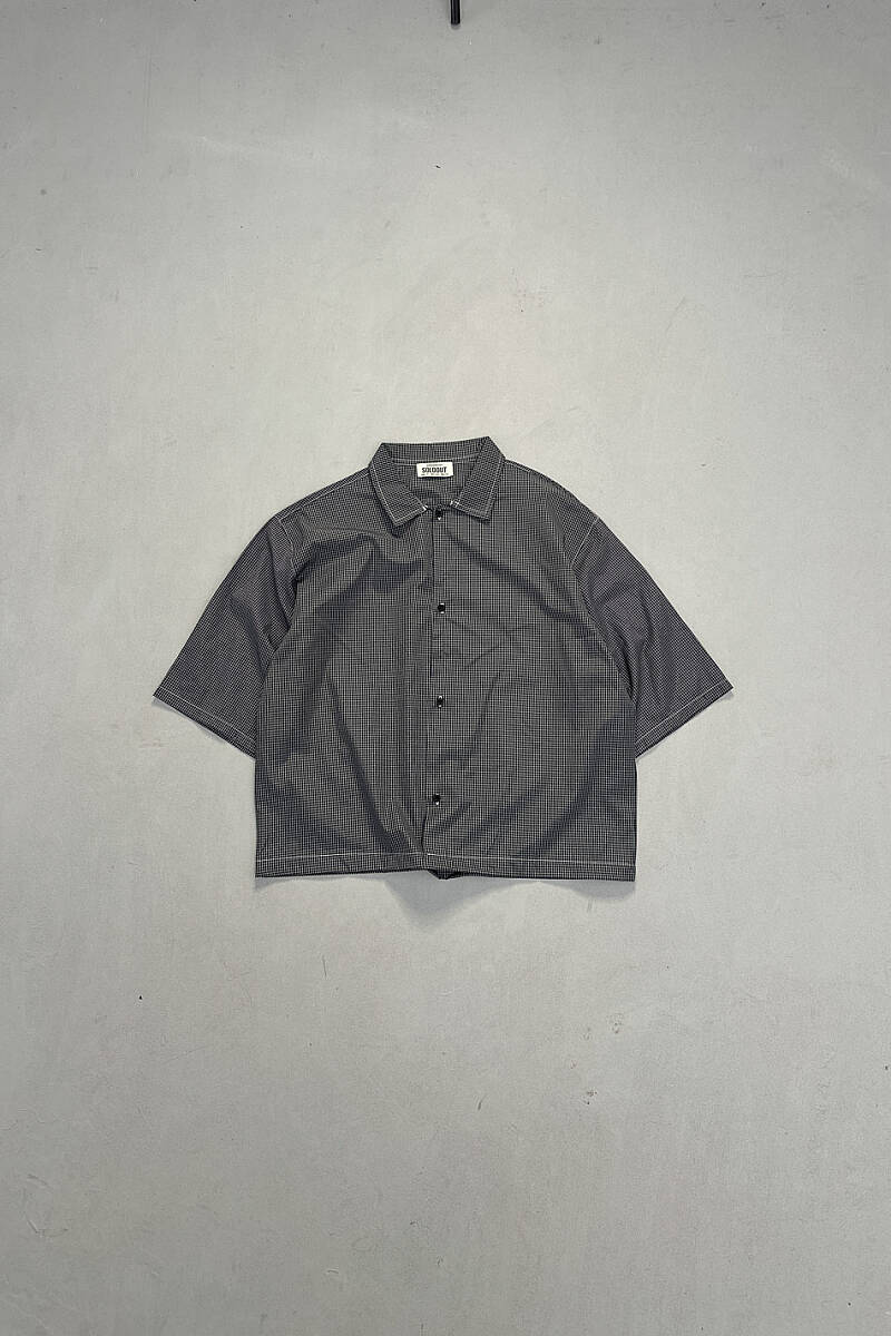 Kareli Lacivert Yarım Kol Boxy Fit Gömlek - SOLDOUT