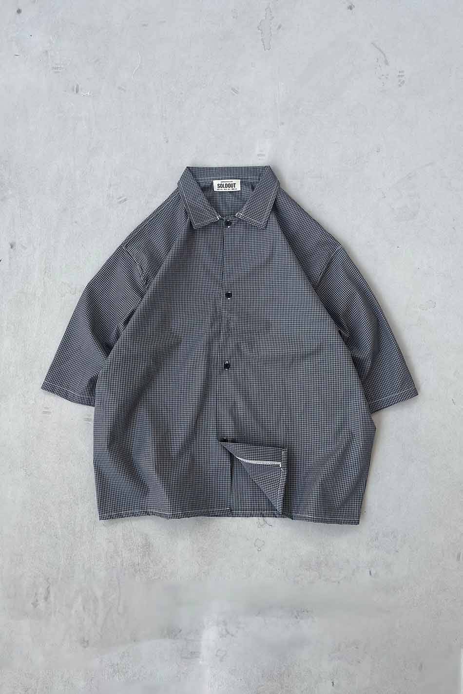 Kareli Lacivert Yarım Kol Oversize Gömlek - SOLDOUT