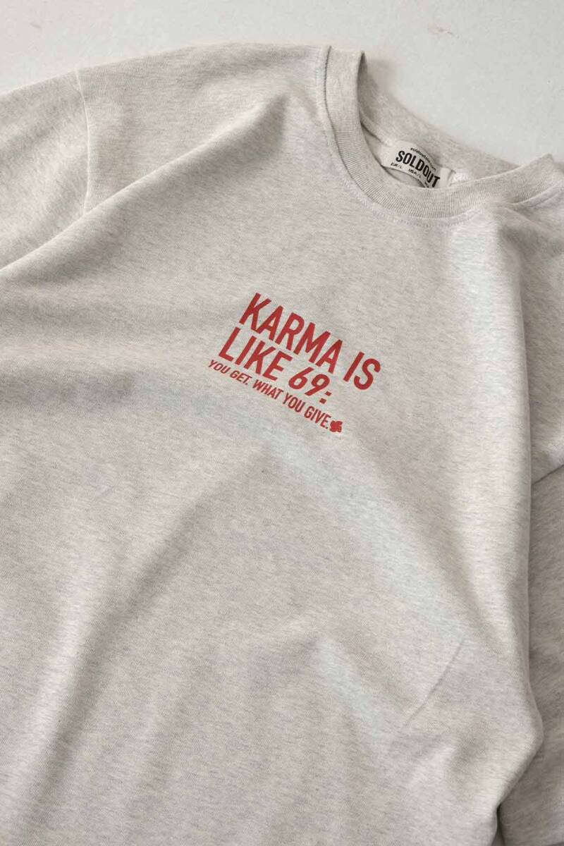 Karma is Like 69 Gri Melanj Heavyweight Oversize Tişört - 2