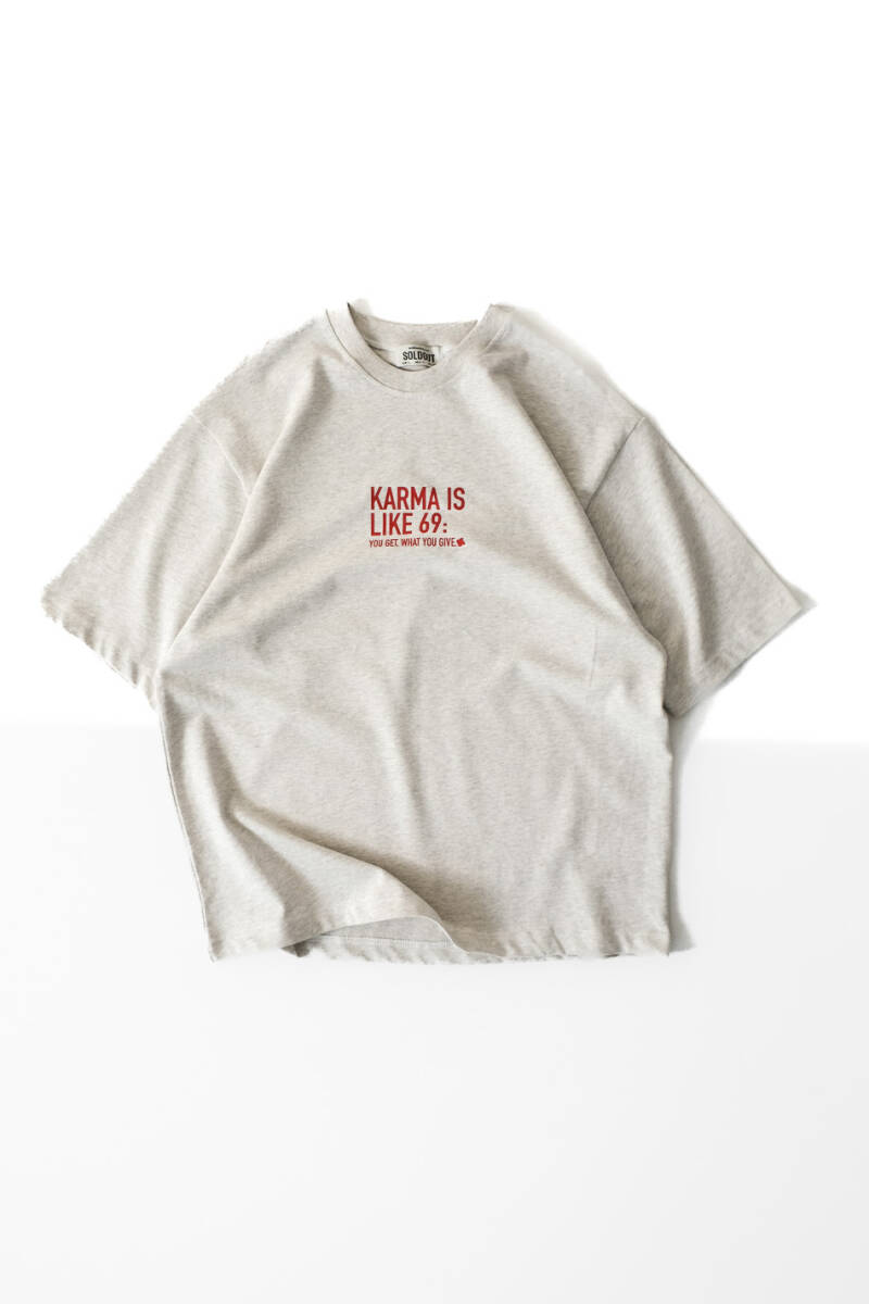 Karma is Like 69 Gri Melanj Heavyweight Oversize Tişört - 1