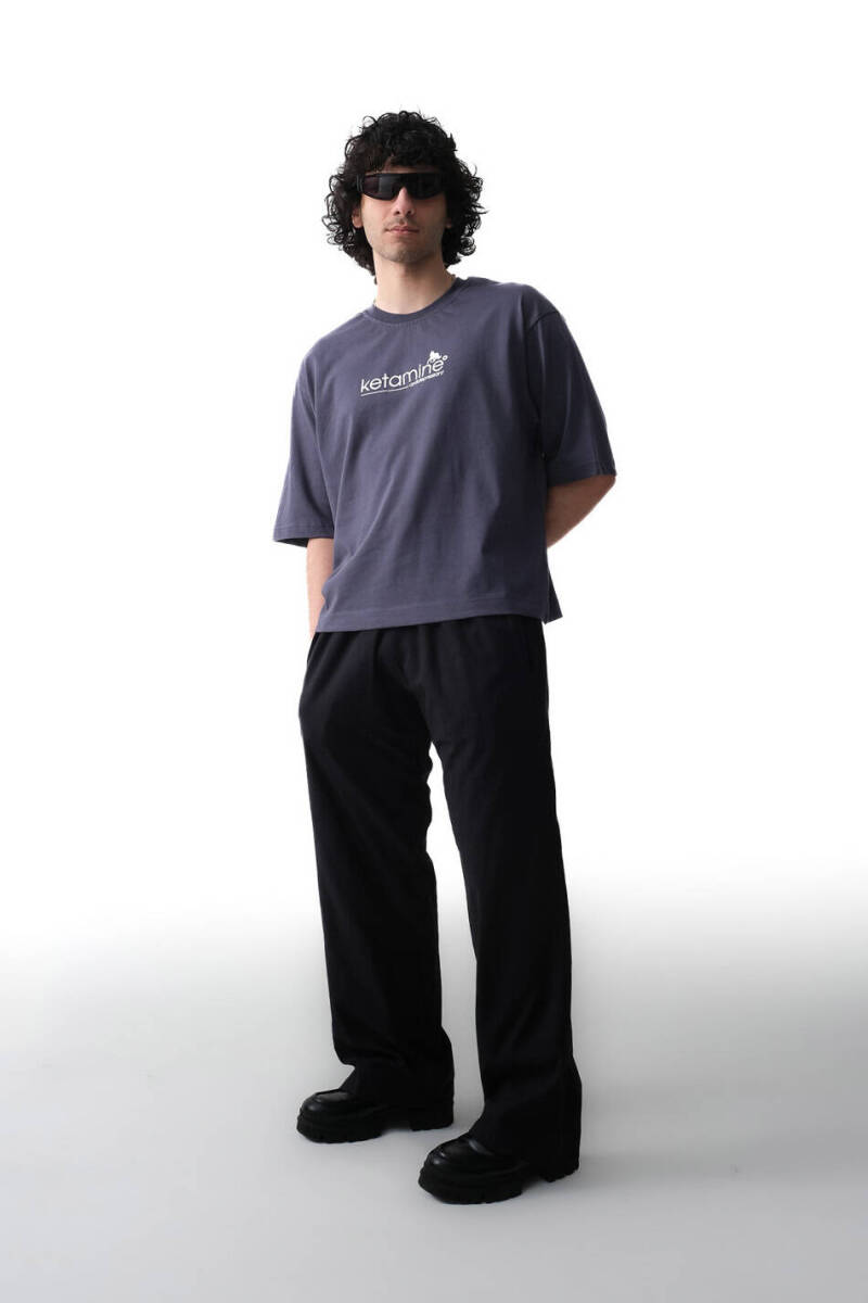 Ketamine Antrasit Boxy Fit Crop Tişört - 2