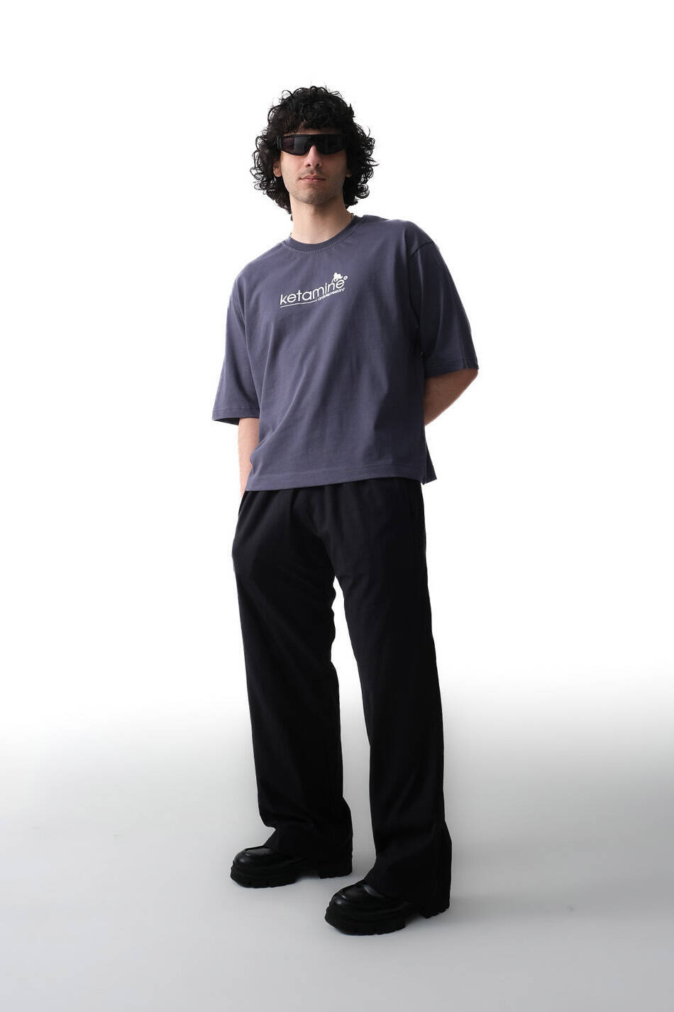 Ketamine Antrasit Boxy Fit Crop Tişört - 2