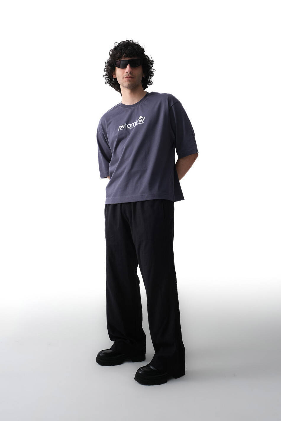 Ketamine Antrasit Boxy Fit Crop Tişört - 3