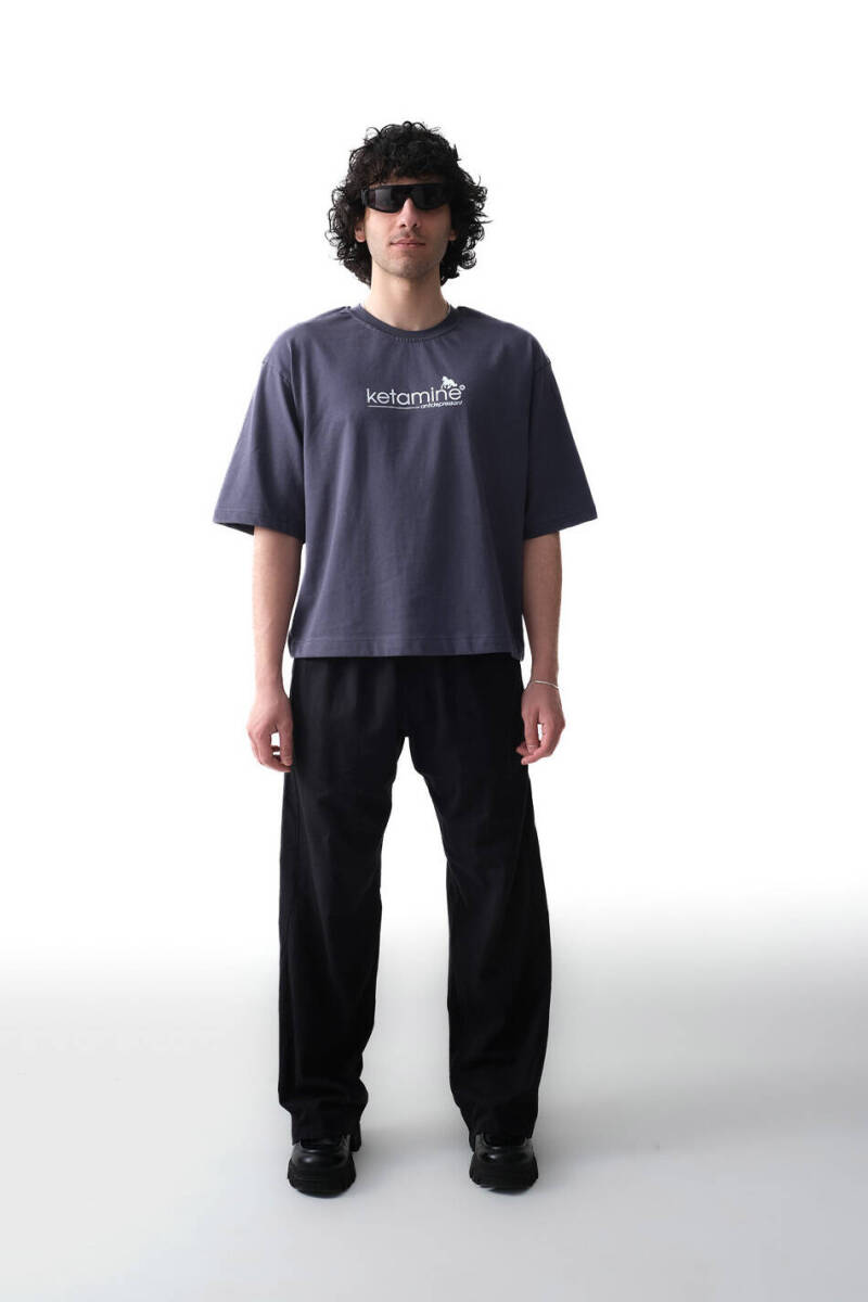 Ketamine Antrasit Boxy Fit Crop Tişört - 4
