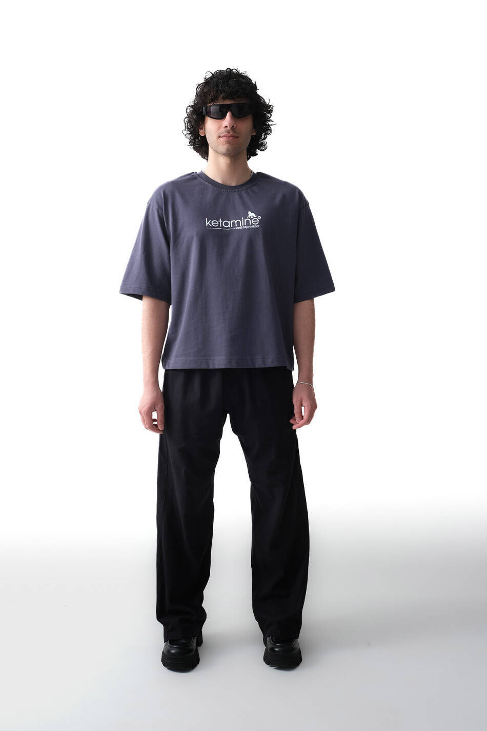 Ketamine Antrasit Boxy Fit Crop Tişört - 4