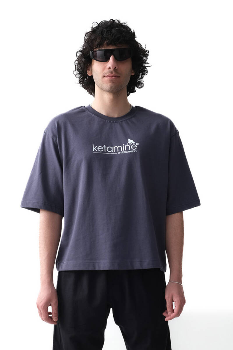 Ketamine Antrasit Boxy Fit Crop Tişört - 1