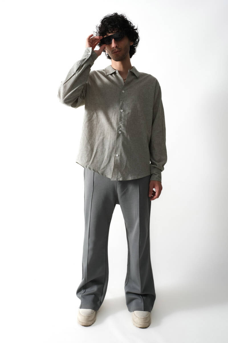 Kırçıl Yeşil Keten Essential Oversize Gömlek - 2