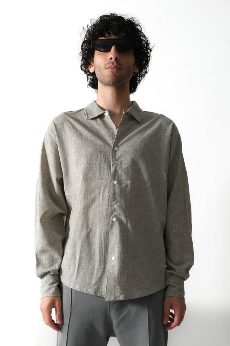 Kırçıl Yeşil Keten Essential Oversize Gömlek - 1
