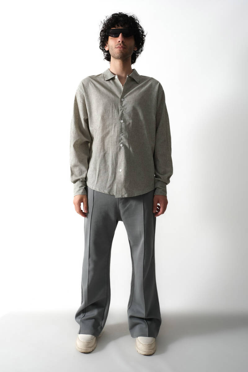Kırçıl Yeşil Keten Essential Oversize Gömlek - 3