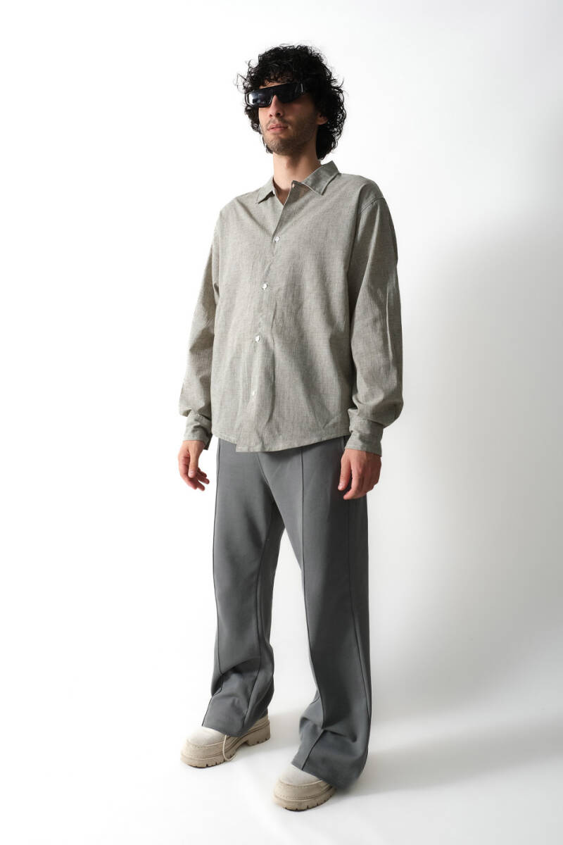 Kırçıl Yeşil Keten Essential Oversize Gömlek - 4