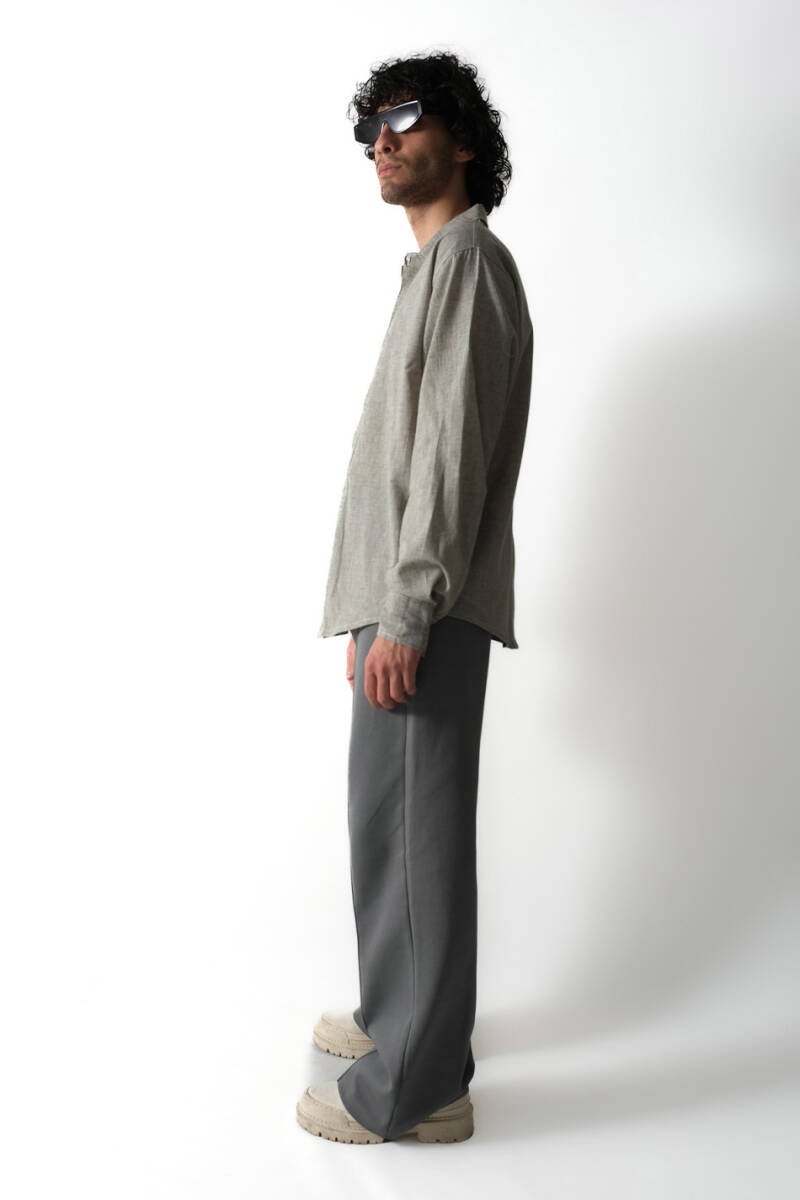Kırçıl Yeşil Keten Essential Oversize Gömlek - 5