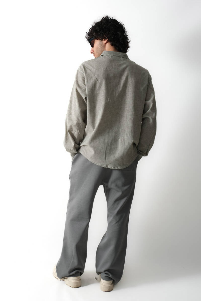 Kırçıl Yeşil Keten Essential Oversize Gömlek - 6