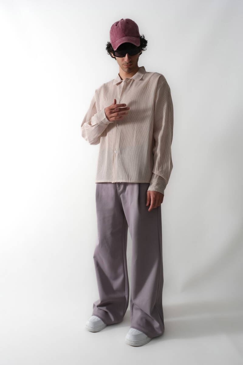 Kırmızı Çizgili Oversize Gömlek - 3