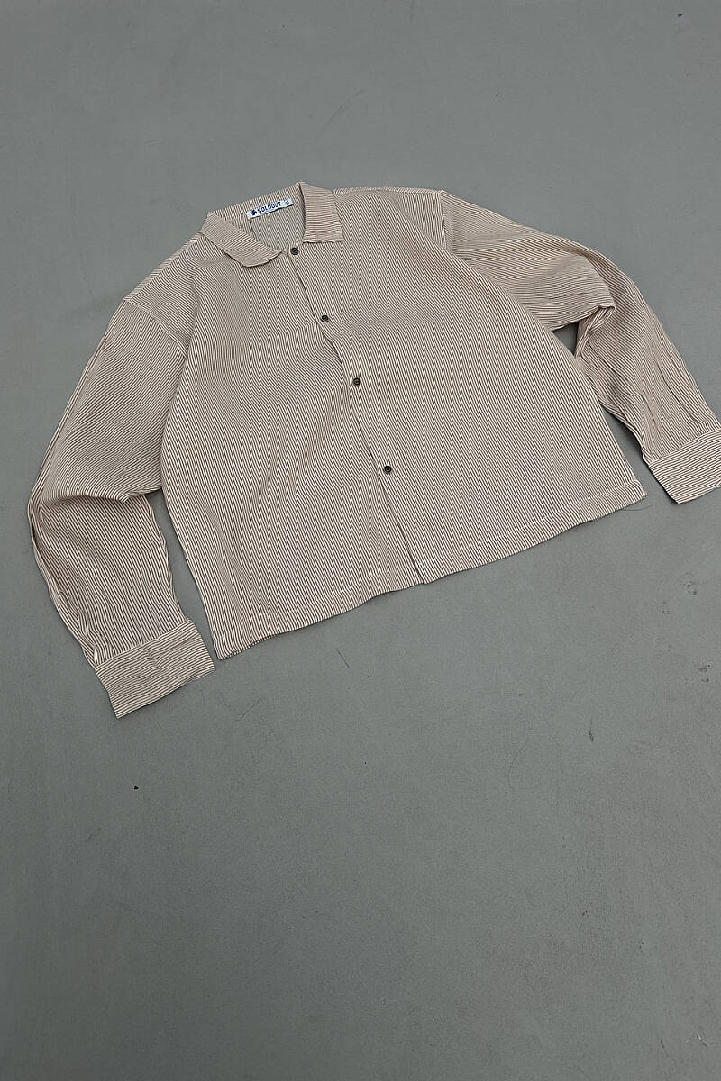 Kırmızı Çizgili Oversize Gömlek - 6