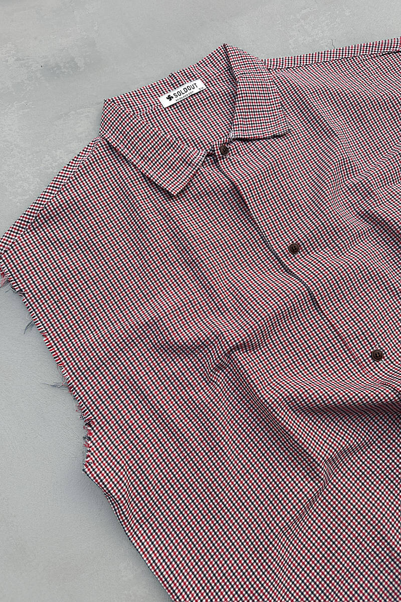 Kırmızı Ekoseli Distressed Kolsuz Boxy Fit Gömlek - 3