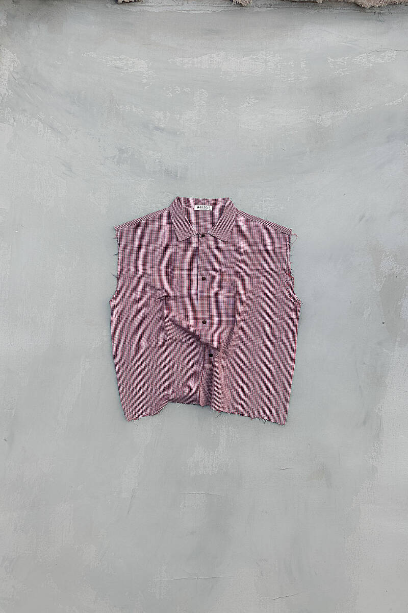 Kırmızı Ekoseli Distressed Kolsuz Boxy Fit Gömlek - SOLDOUT