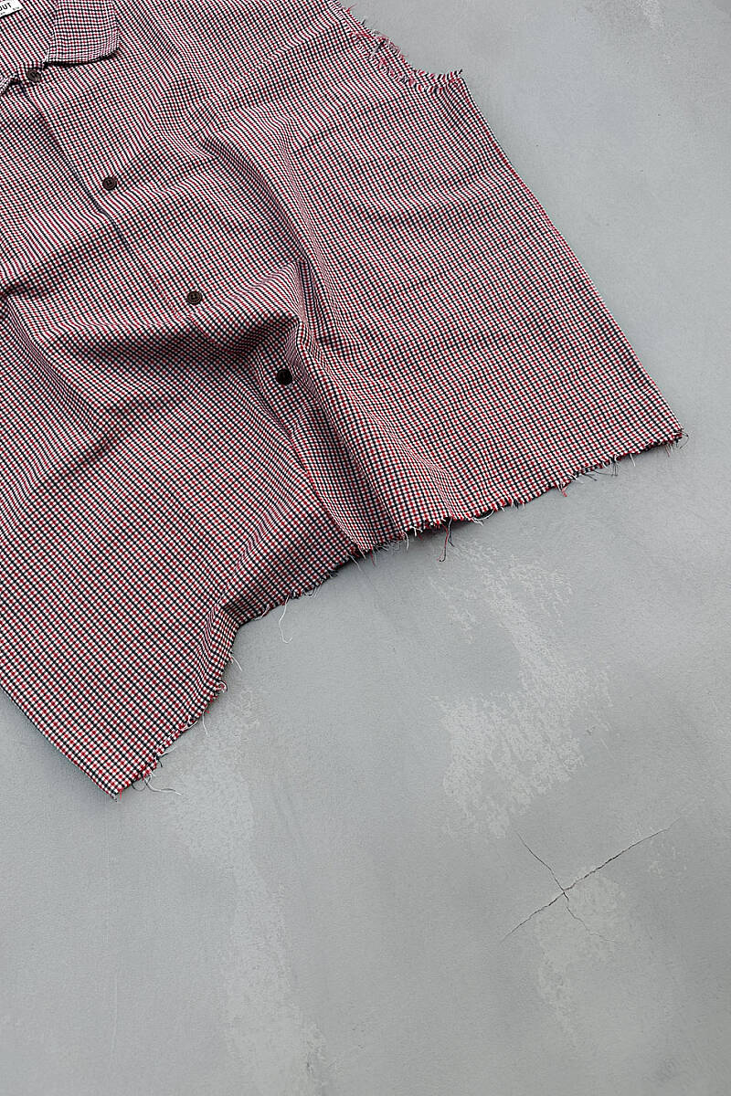 Kırmızı Ekoseli Distressed Kolsuz Boxy Fit Gömlek - SOLDOUT (1)