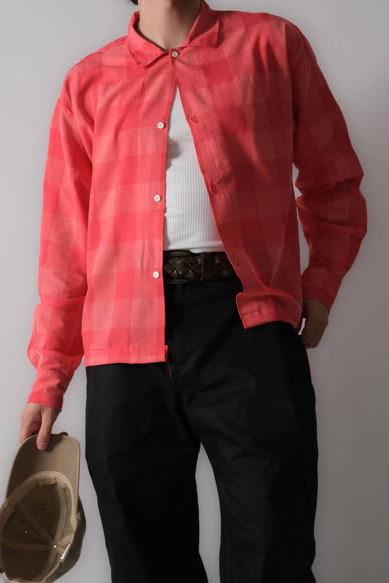 Kırmızı Kare Desenli Oversize Gömlek - 4