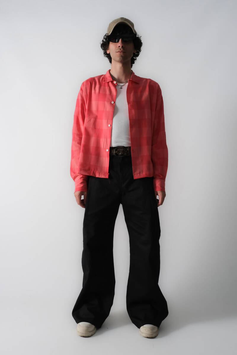 Kırmızı Kare Desenli Oversize Gömlek - 2