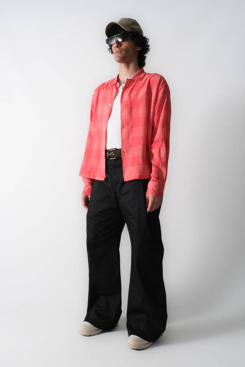 Kırmızı Kare Desenli Oversize Gömlek - 3