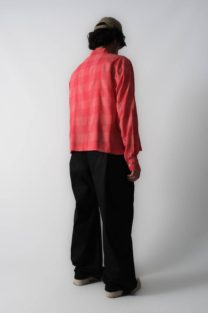 Kırmızı Kare Desenli Oversize Gömlek - 7