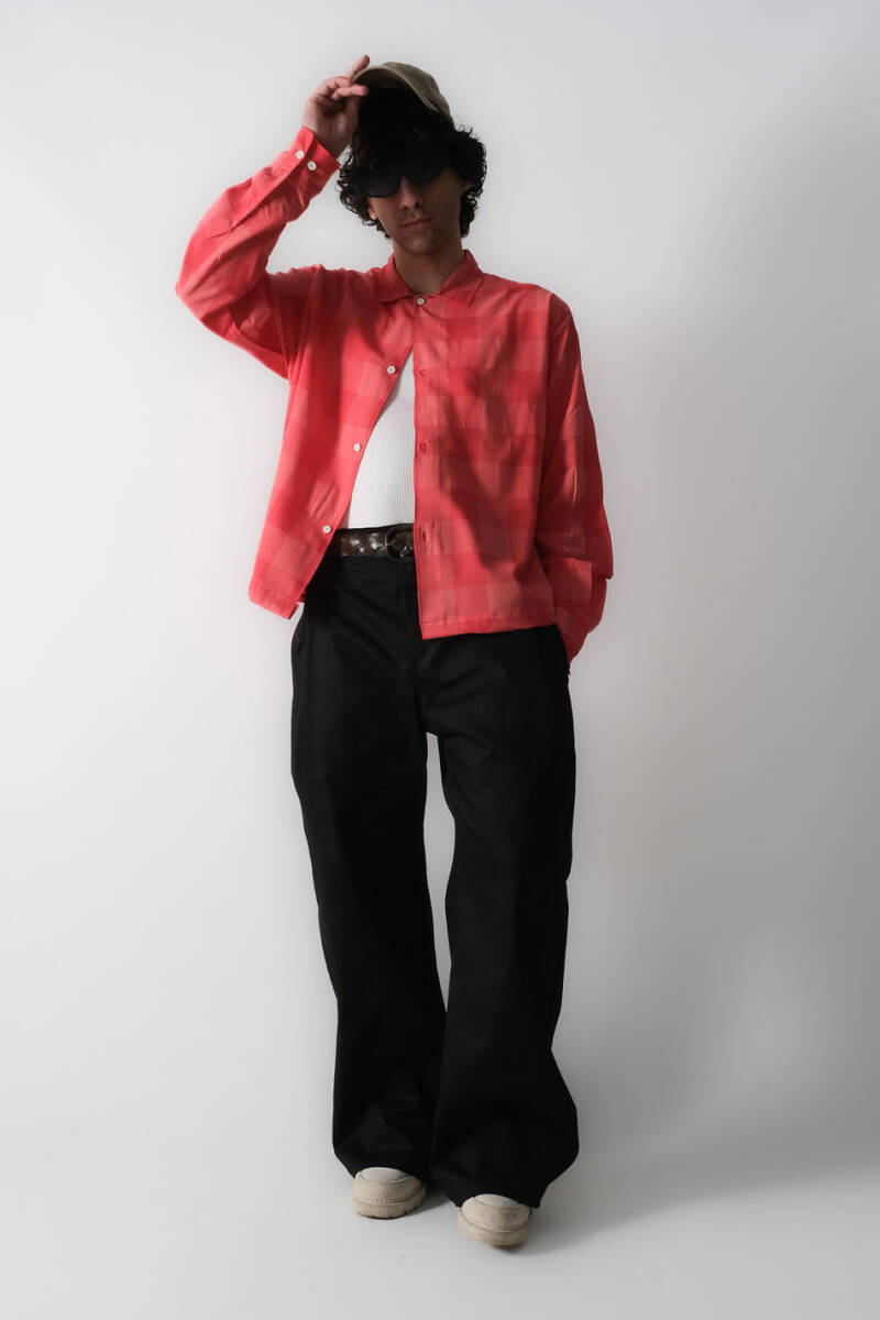 Kırmızı Kare Desenli Oversize Gömlek - 6