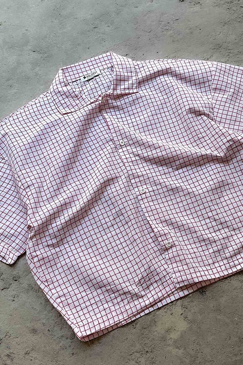 Kırmızı Kareli Boxy Fit Crop Gömlek - SOLDOUT (1)