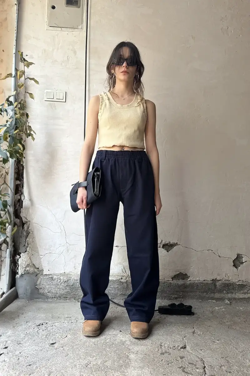 Lacivert Gabardin Baggy Pantolon - 3