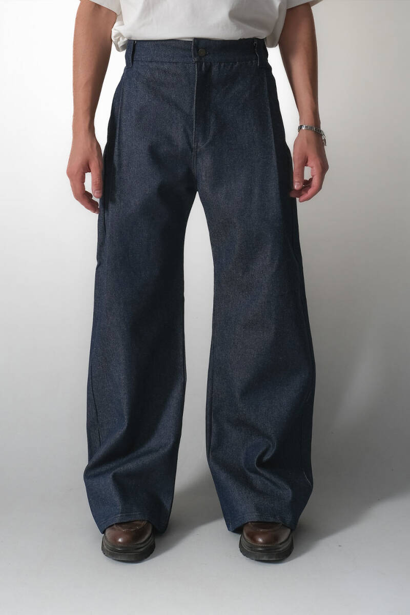 Çift Pileli Baggy Denim Pantolon 