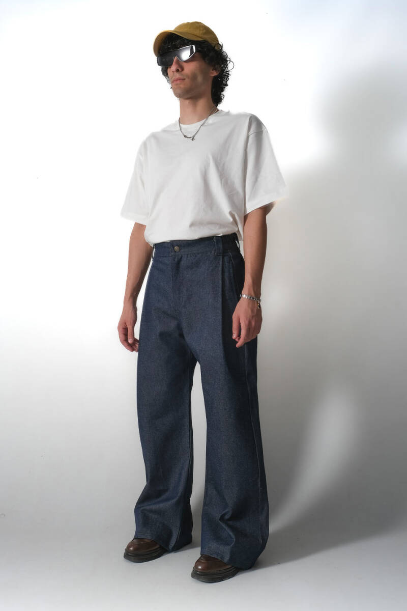 Çift Pileli Baggy Denim Pantolon - 4